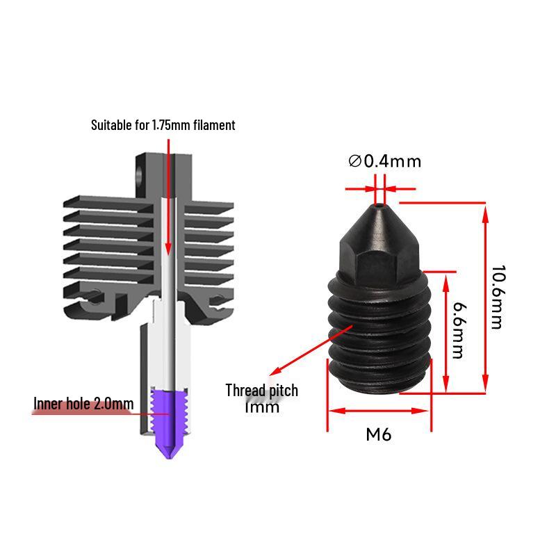P1P 3D Printer Hotend: Hardened Steel Brass Nozzle for High-Temperature Printing