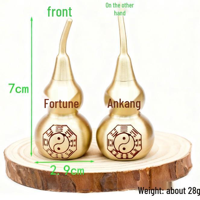 Brass Fu Lu An Kang Copper Gourd Peace Pendant with Red Oil Bagua Design