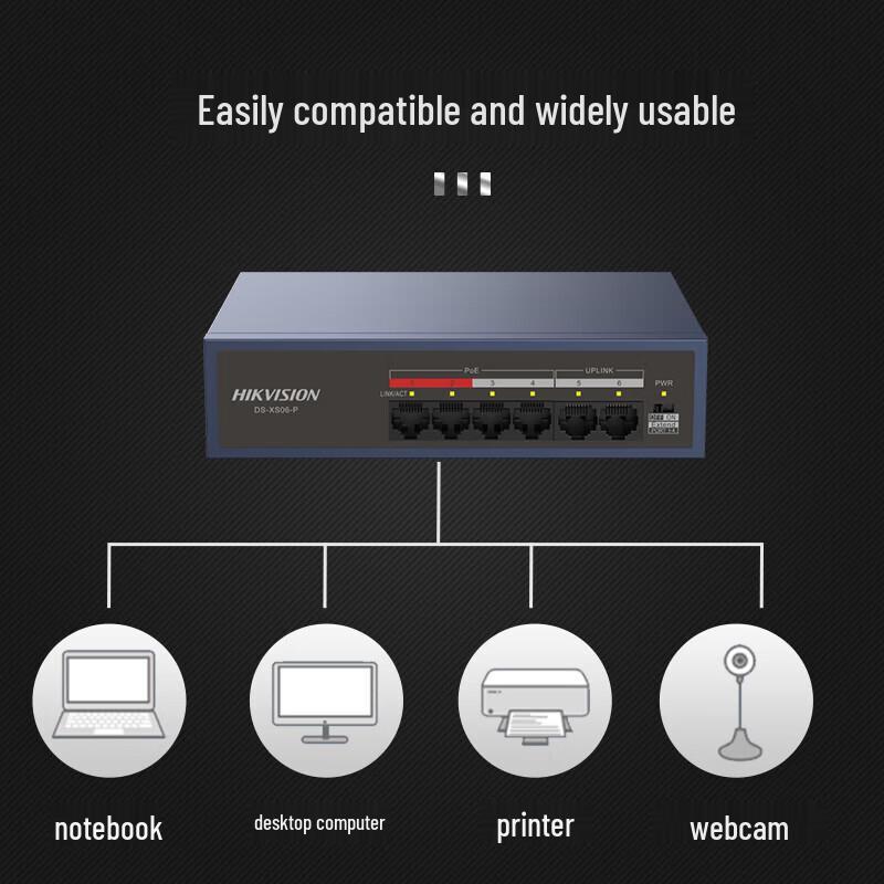 Hikvision 6-Port 100M PoE Switch CN Plug (adapter Included)