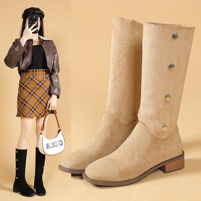 Mid-calf Square Heel Modern Boots Spring/autumn Square Heel Women's Shoes On Sale Fashion Slip-on Round Toe Button Boots