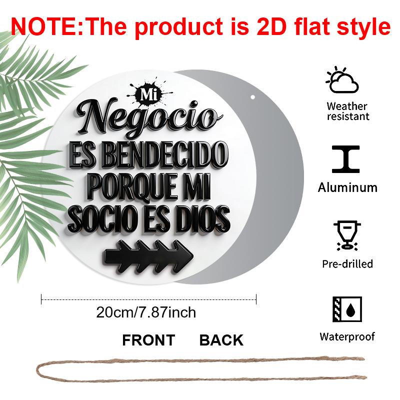 2D Flach 1 Stück Vintage Geschäftsschild Hängende Aluminium Dekoration Plakette, Schild mit Schriftzug "Negocio Es Bendecido Porque Mi Socio Es Dios", Büro Dekoration