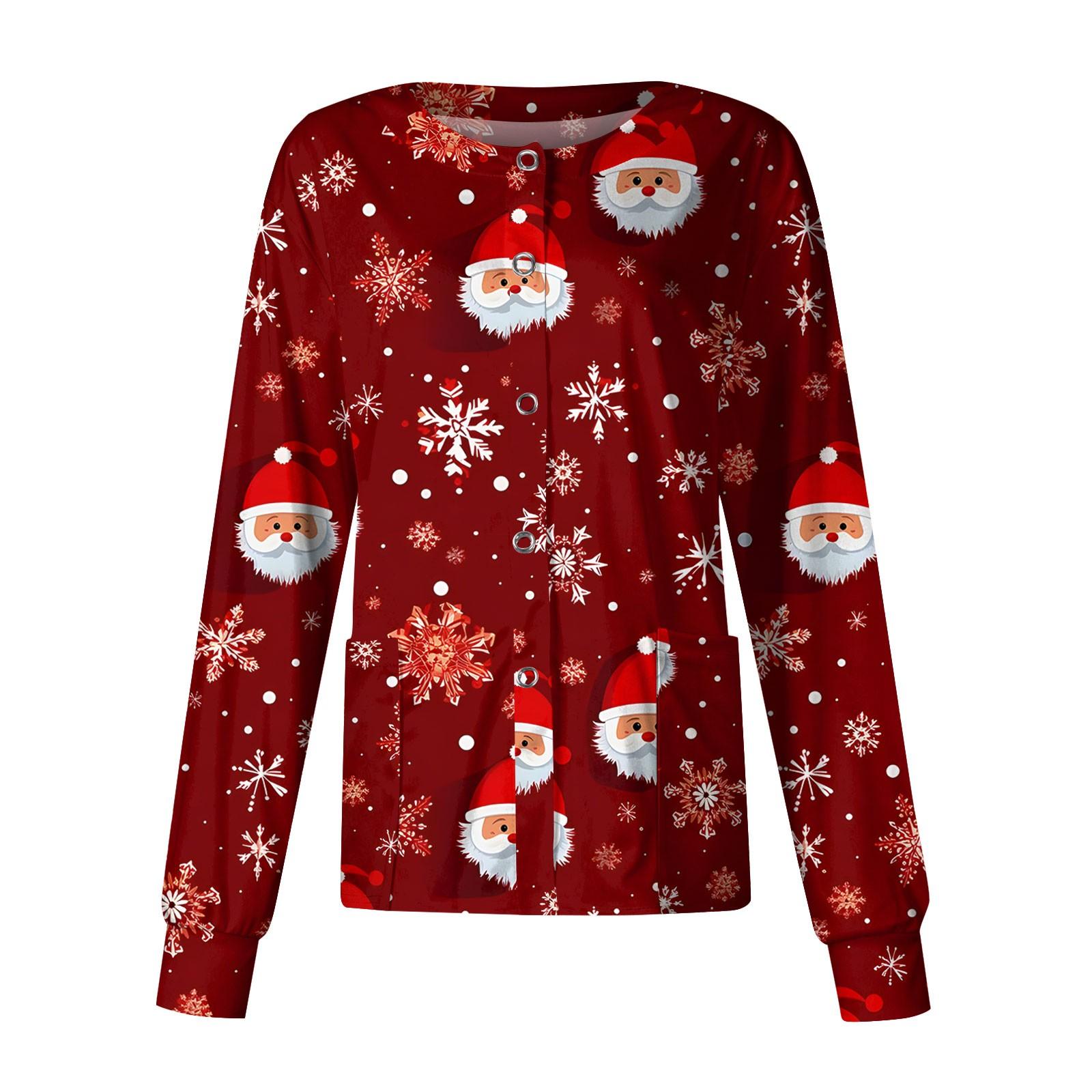 

Женская повседневная одежда с длинным рукавом и рождественским принтом, кардиган, верхняя одежда, униформа XXL красный