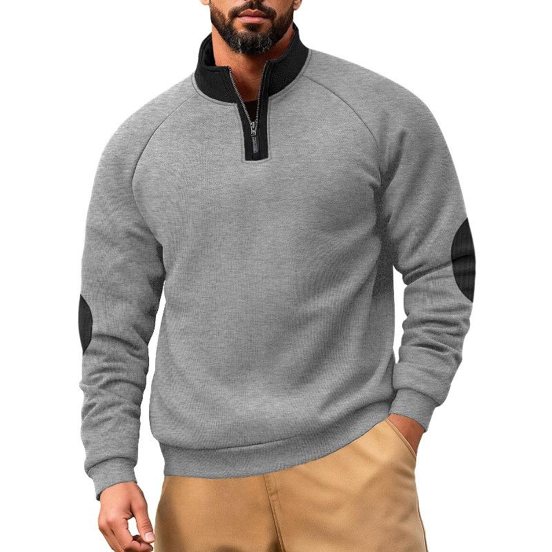 Men's Stand-up Collar Casual Sports Color Matching Zipper Embroidered Long-sleeved Henry Fashion Street Sweater