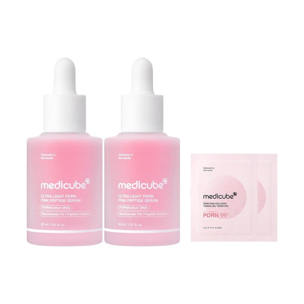 Medicube Ultra Light PDRN Pink Peptide Ampoule, Radiance & Elasticity Boosting Serum, 30ml (2-Pack + 4 Bonus Gel Pads)