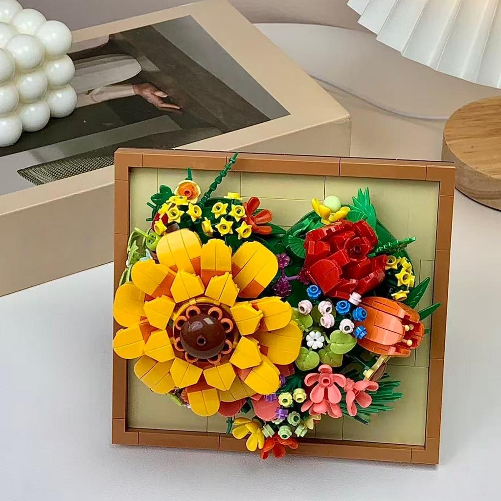 Eternal Vibrant Flower Building Block Photo Frame - Made Of Vibrant Multi-Colored Abs Plastic Home Decoration Novel Design Perfect For Home Decor