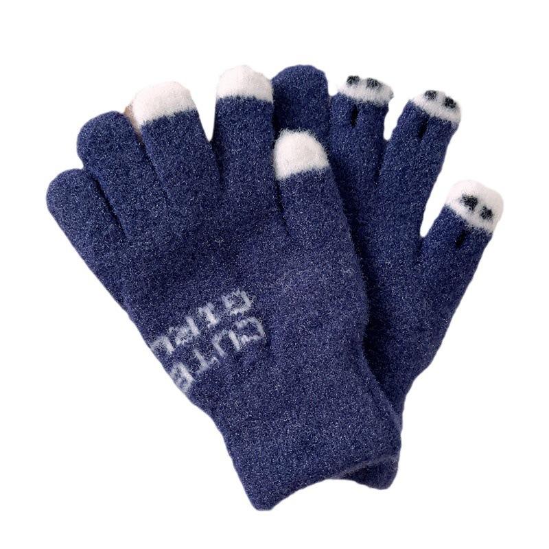Knitted Wool Warm Gloves for Winter Women Cartoon Cute Thickened Student Writing Cold Proof Five Fingers Revealing Fingers To Touch Screen