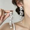 Bridal Evening Elegant Pearl Alloy Tassel Long Earrings for Women Gift
