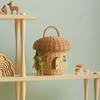 Woven Handle Basket with Lid Mushroom Rattan Storage Basket Decorative Hand Woven Cute Artwork for Parties Shopping