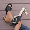 Fashion Shoes for Women 2025 Summer New Fashion High Heeled Slippers Female Large Size Metal Buckle Strap Women's Slippers Zapatos Mujer