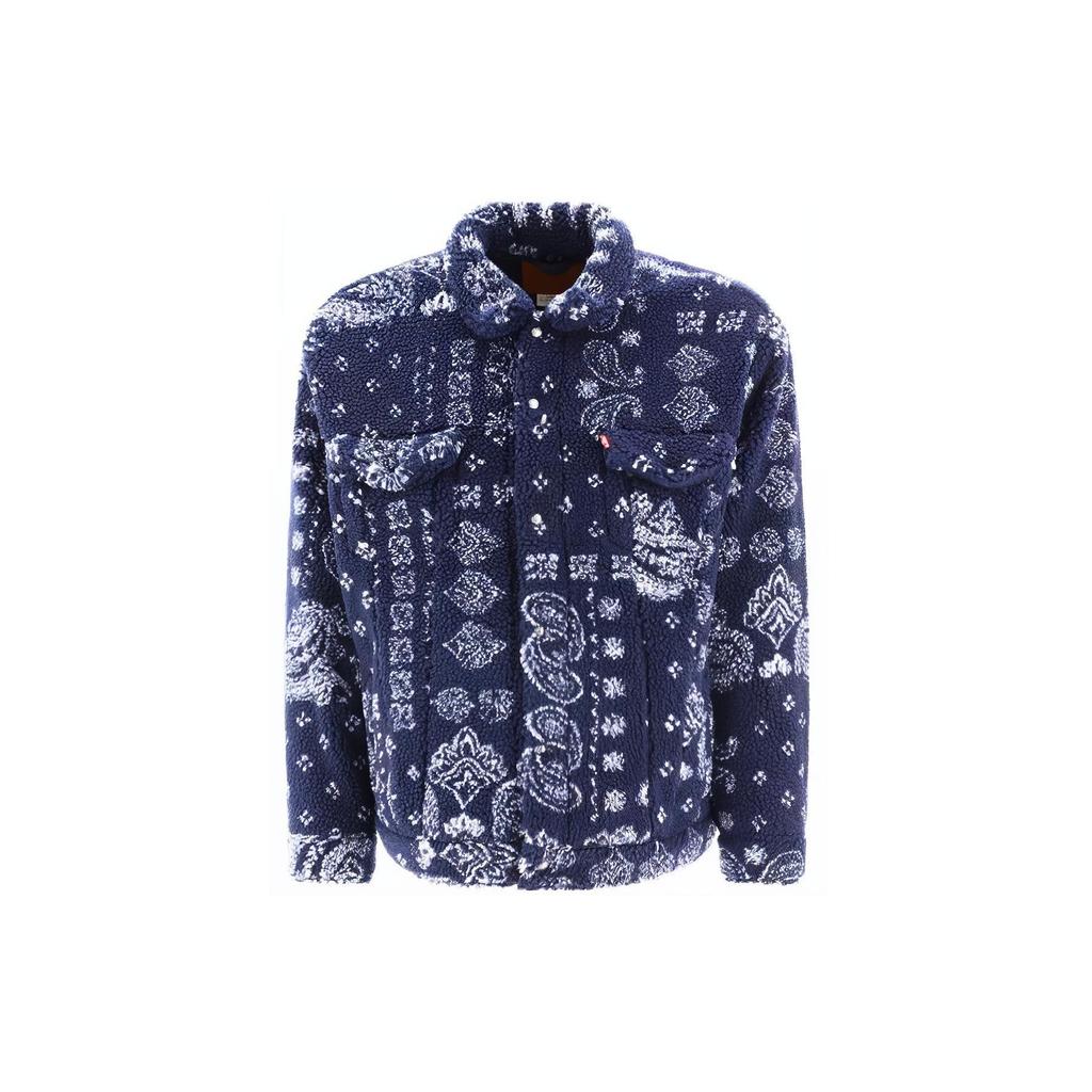 Levis New Relaxed Fit Sherpa Trucker Jacket Full Print Long Sleeve Zip Jacket Men Jacket Blue A5785-0001