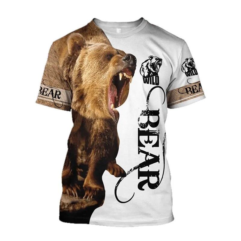 Men's T-shirt Camouflage Hunting Animal Sika Deer 3D Print T Shirts Fashion Bear Pattern Short Sleeve Outdoor Sports Loose Tops
