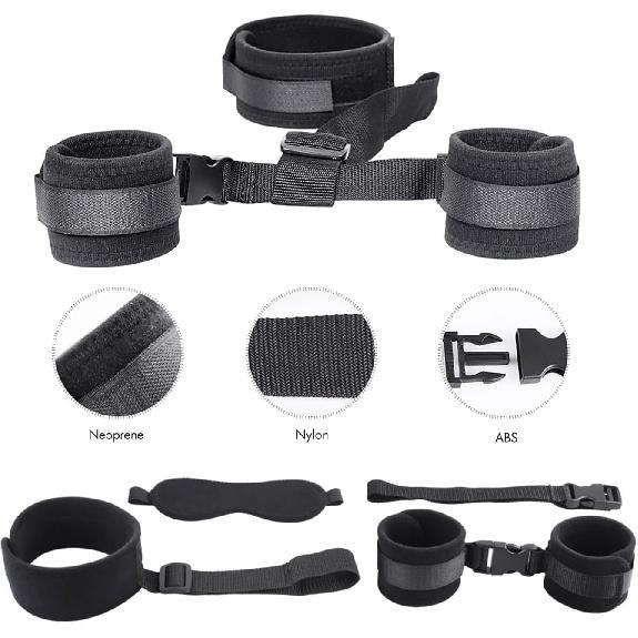 BDSM Neck to Wrist Restraints Bondage Set - Behind Back Handcuffs Collar with Blindfold Adjustable Bondage Set Bed SM Games Play Sex Toys for Couples