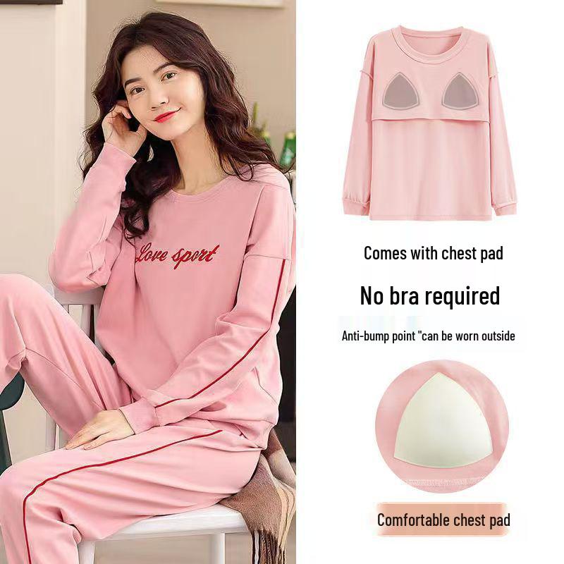 Damen Langarm Pyjama Set mit Brustpolstern - Übergröße, Freizeitkleidung für Zuhause oder Draußen