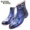 Fashion Luxury Ankle Boots Mens Dress Shoes Black Brown Blue Crocodile Print Genuine Leather Zip Buckle Wedding Office Chelsea Boots Men