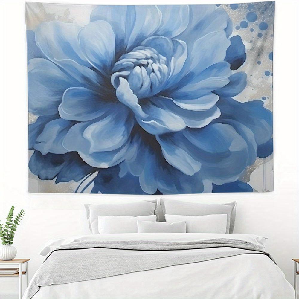 1pc Blue Floral Tapestry - Polyester fabric, machine washable, suitable for living room and bedroom decoration, easy to install