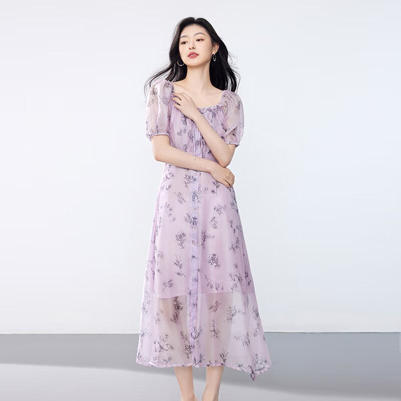 JOY SPEAKER Women's Printed High-Waisted Square Neck Midi Dress