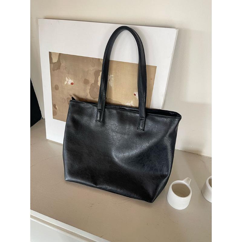 

Casual shoulder bag women s new work and class commuting soft leather bag large capacity simple tote big bag чёрный