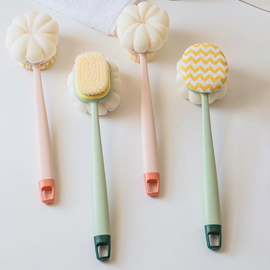 Bath Brush Ergonomic Design Long-Handled Back Scrubber Double Head Gentle Exfoliation Shower Body Scrubber
