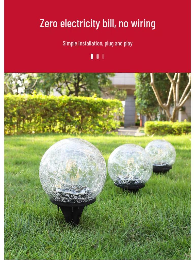 Solar LED Crackle Glass Globe Light for Outdoor Garden & Lawn, Waterproof In-Ground Accent.