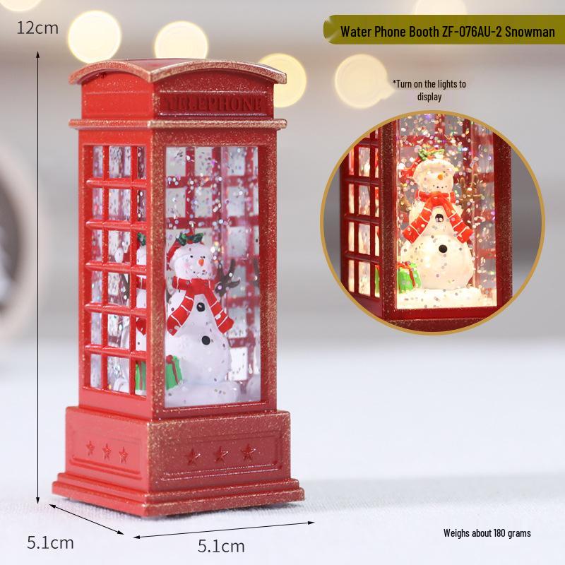 Christmas LED Flame Telephone Booth Ornament - Small Oil Lamp Prop for Coffee Shop, KTV, Scene Decor.