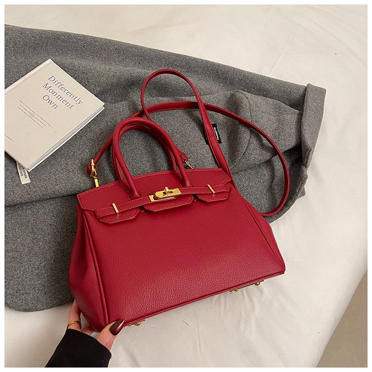 Retro Classic New Portable Platinum Bag Women's Lychee Pattern Fashionable Versatile Shoulder Messenger Bag