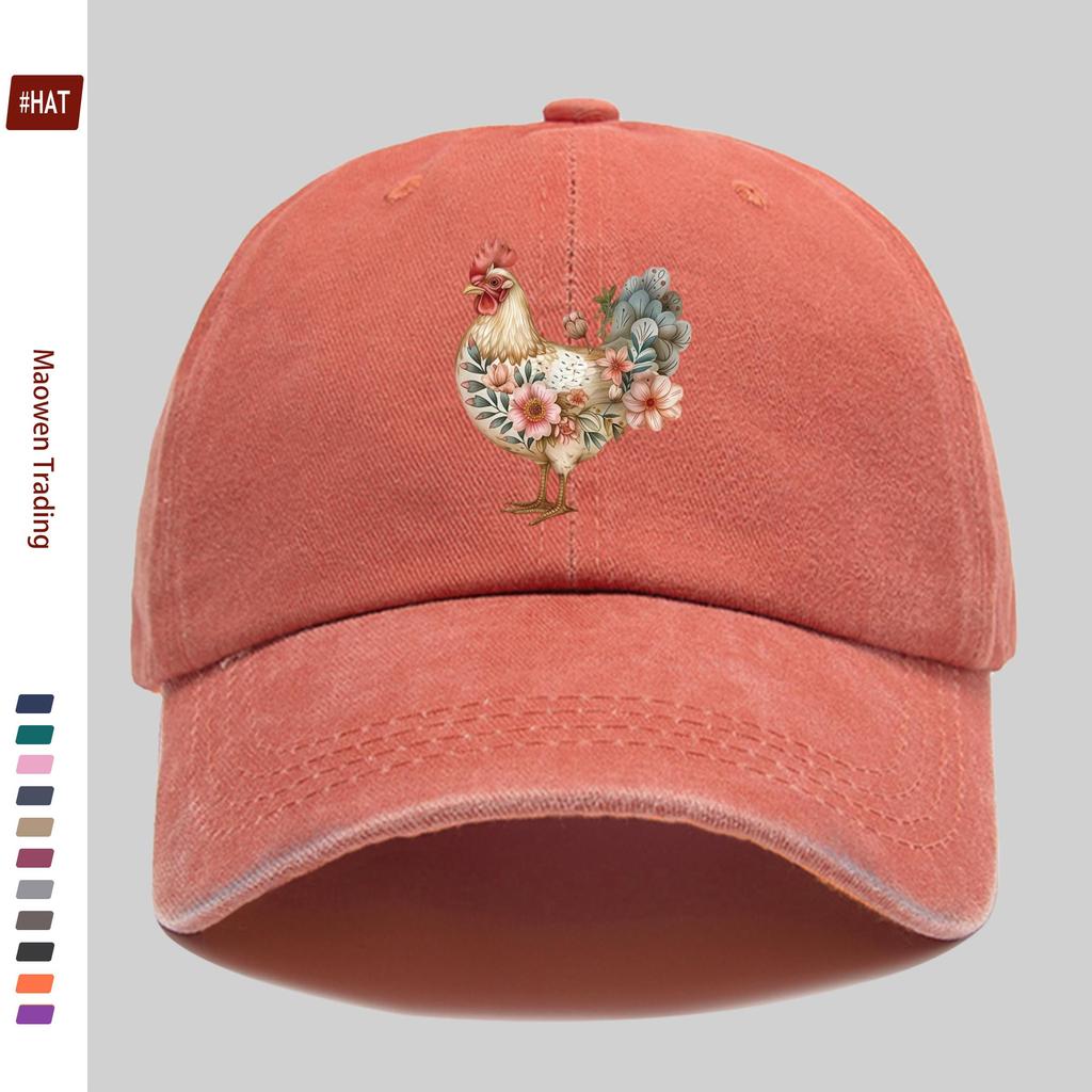 pc Vintage Bohemian Style Multicolor Rooster And Floral Pattern Printed Baseball Cap with Casual Country Style Printed Design S