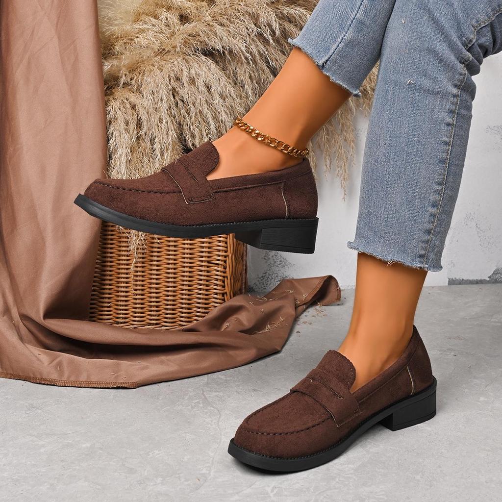 Plus Size 2026 British Style Women's Suede Loafers - Thick Sole, Flat Slip-on, Comfortable & Versatile Casual Shoes
