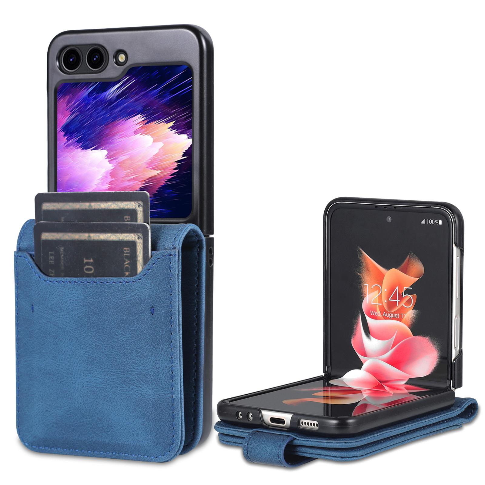 

AZNS For Samsung Galaxy Z Flip6 5G Case Card Slots PU Leather Folding Phone Cover Blue