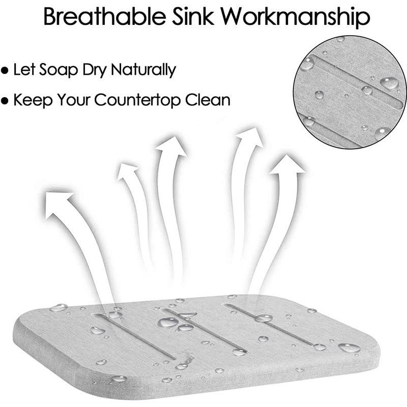 Diatomaceous Earth Soap Dish Quick Dry Bathroom Countertop Mat Super Water Absorbent Tray EcoFriendly for Sink Shower Bath
