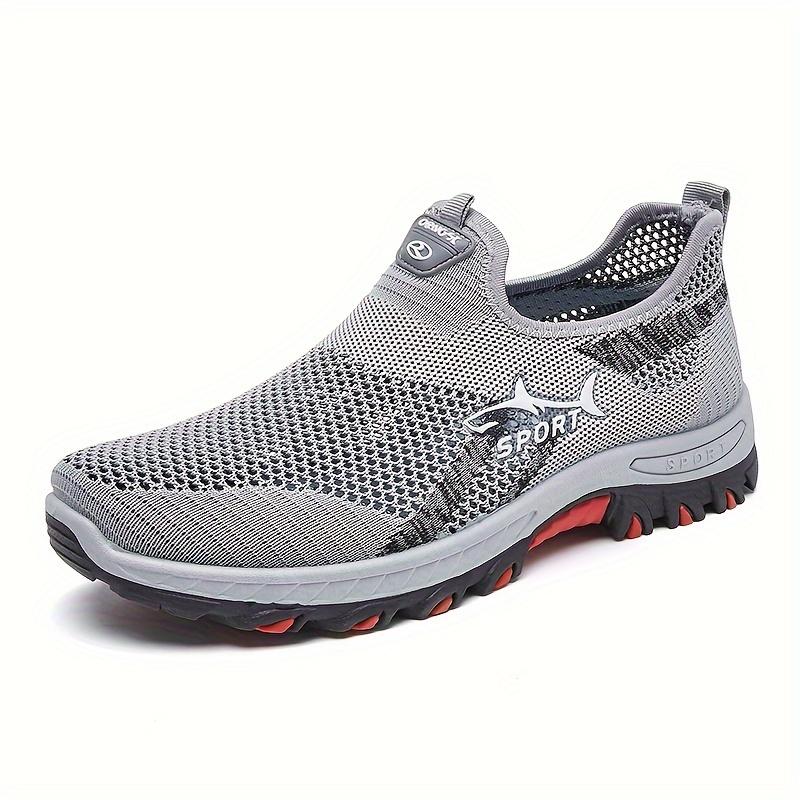 Men'S Breathable Mesh Sneakers, Slip-On Athletic Shoes, Solid Color Fabric Upper, Rubber Sole, Round Toe, Low Top, Casual Sports Style