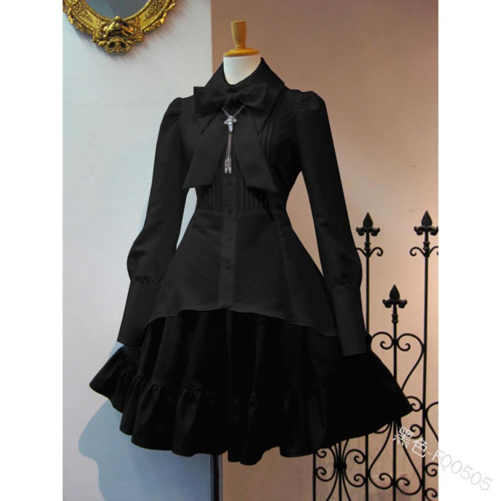 Lapel Shirt, Skirt Cosplay Waist Irregular Skirt Color Retro Skirt