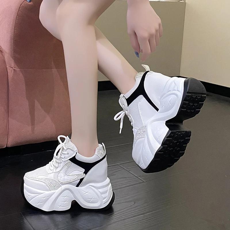 Fashion 9.5CM High Platform Women Bling Sneakers New Autumn Thick Sole Casual Dad Chunky Shoes Woman Sports Walking Shoes Zapatos Mujer