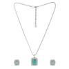 Estele Designer Square Pendant Set with Rhodium Plated CZ and Mint Green Stones for Women