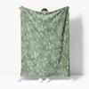 Soft Fleece Throw Blanket with Floral Leaves Pattern for Sofa Bed Living Room Bedroom Decor Gift