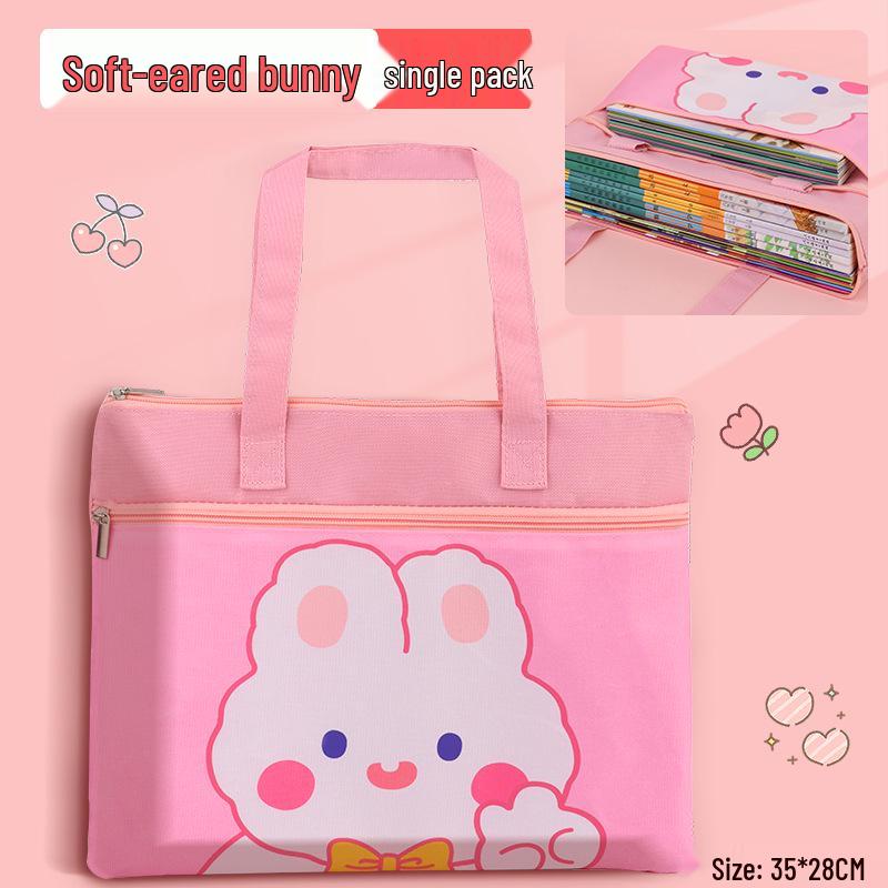 Double-Layer Cartoon Zipper Bag - A4 Homework & Document Organizer for Students