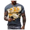 Summer Round Neck 3D Food Pattern Print Top Fashionable Casual Hip Hop Short Sleeved Men's T-shirts