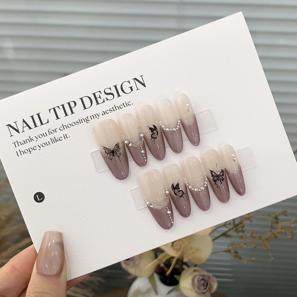 Gradient Crushed Diamond Chain French 3D Three-dimensional Relief Butterfly Jiangnan Mist and Rain Patch