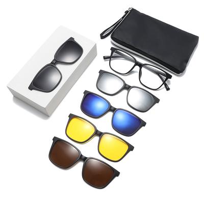 Set Of Glasses, Sunglasses For Men And Women, Square Tr Frame, Myopia Glasses Frame, Five-Piece Magnetic Exchange Sheet, Polarized Sunglasses.