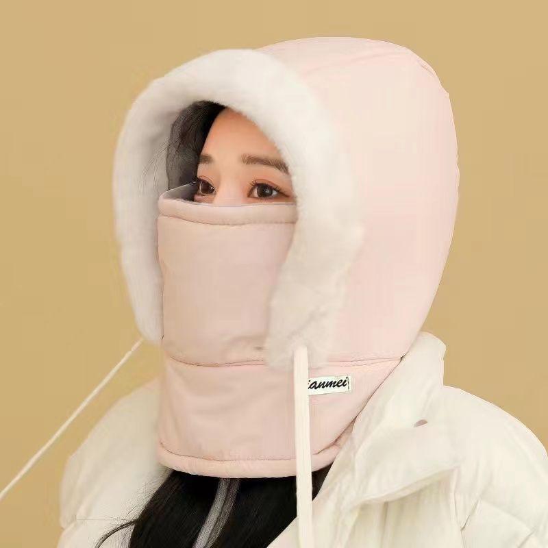 Plush-Lined Thickened Thermal Hat with Face Mask for Men and Women, Ski Winter Face Mask, Winter Camping Hooded
