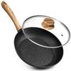 MICHELANGELO Frying Frying Pan with Honeycomb IH Gas Fire Easy To Safe and Compact Black Pan, 26cm, Marble-Coated, Lid, Design, Water-Repellent,