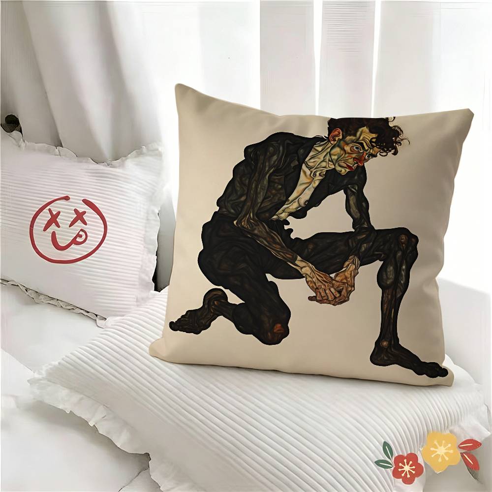 Egon Schiele Body Color Delineation Sketch Figure Pillow Case Fashion Square Pillowcase Bedroom Sofa Room Ins Decoration Leisure