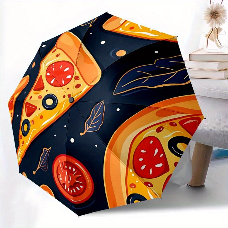 1pc Pizza Slice Automatic Open/close Folding Compact Umbrella, 8-Rib Sturdy Canopy, Lightweight Portable, Everyday Use, Gift, Outdoor Umbrella, Travel