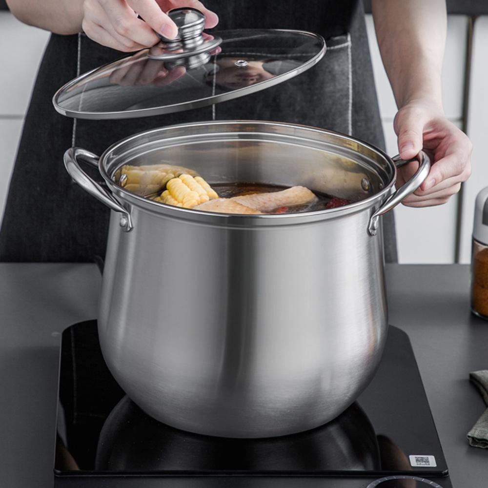Extragroßer Suppentopf aus Edelstahl – dick, langlebig und vielseitig für Suppen, Eintöpfe und Brei – kompatibel mit Induktions- und Gasherden