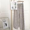 Women's High-Waisted Fleece-Lined Wide-Leg Plaid Pants for Autumn and Winter