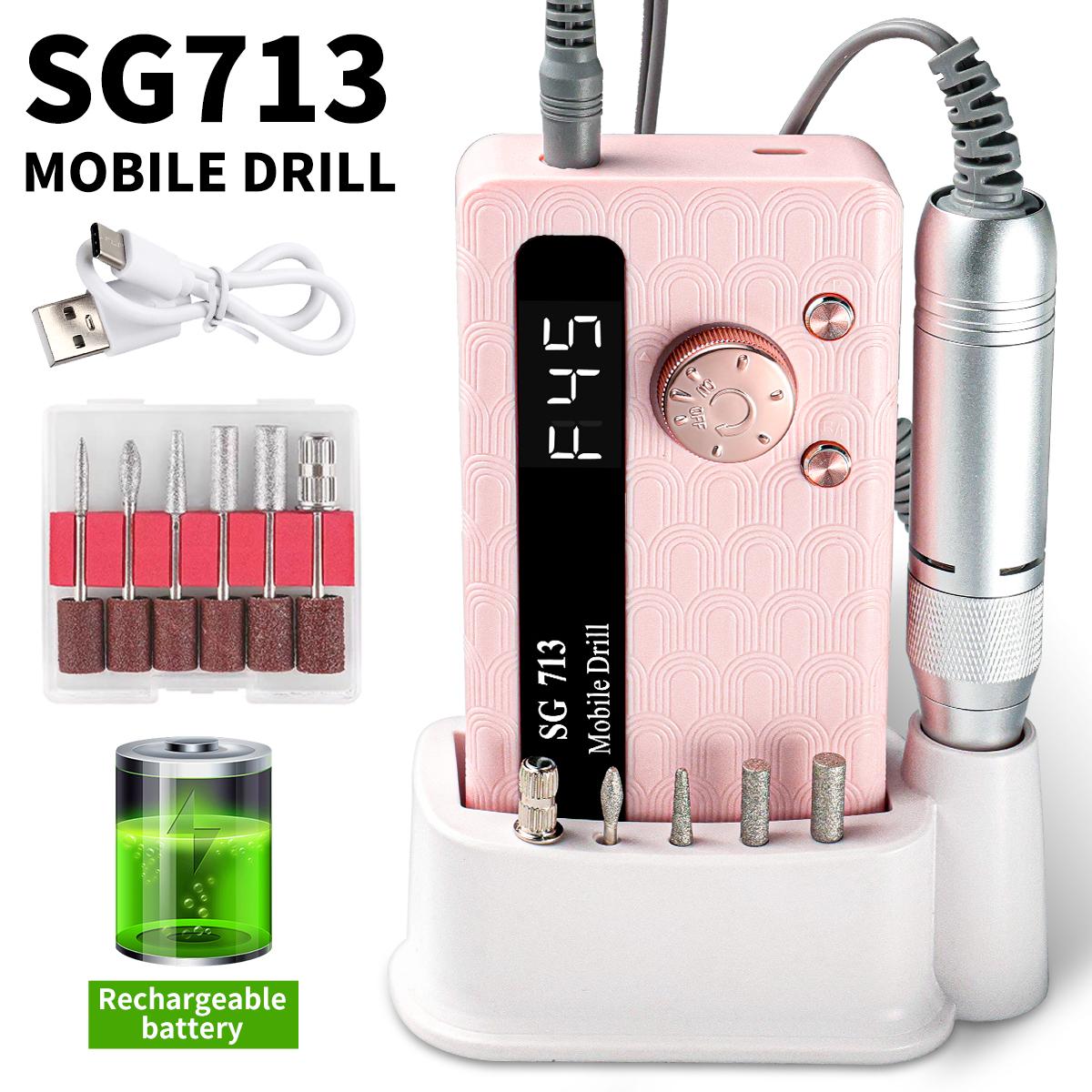 45000RPM Electric Nail Drill Rechargeable Nail Polisher with Nail Drill Kit for Gel Nail Polishing Nail Salon Tool