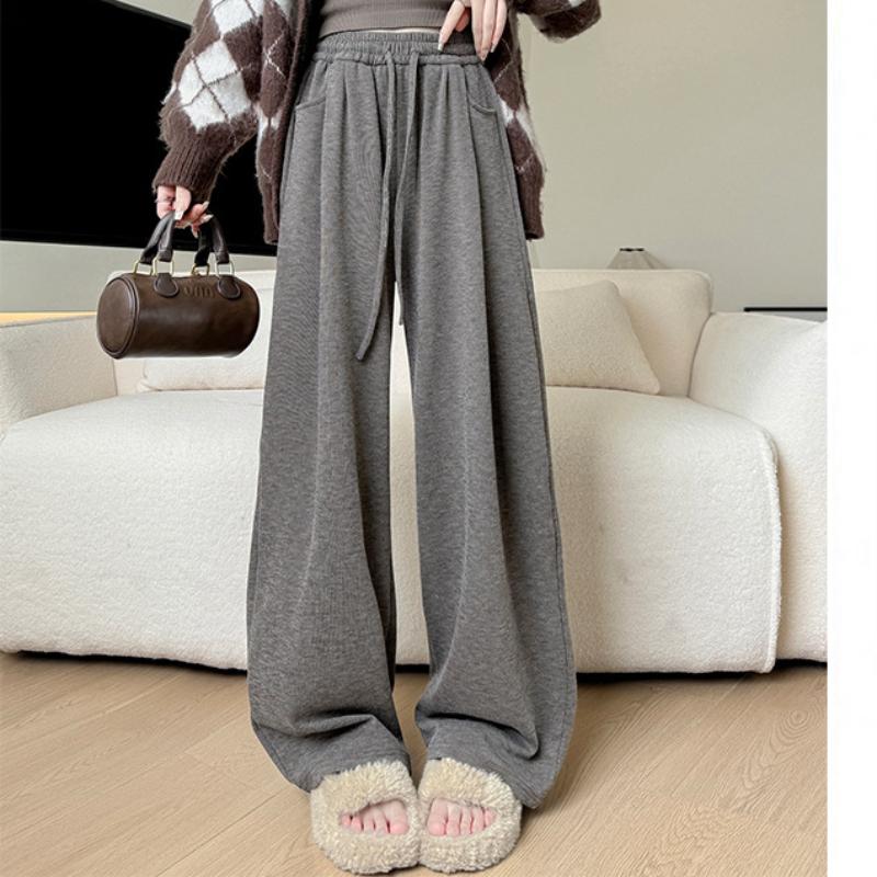 Fleece Glutinous Rice Pants for Women In Autumn and Winter New Style Velvet Pants Draped Lazy Casual Pants Straight-leg Slimming Soft Wide-leg Pants
