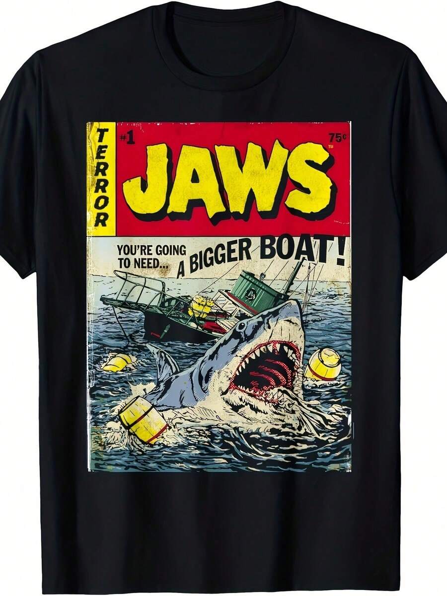 Jaws Unisex s Retro Comic Book Shark Pattern T-Shirt XXXL