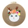 Cat Flower Stamped Cross Stitch Embroidery Kits with Hoop Cloth Color Thread