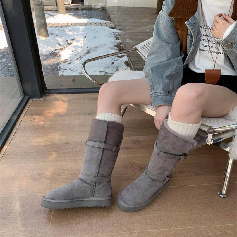 2025 New Winter Snow Boots Women's Fur Integrated Medium Tube Thick Sole Heightening Knight Boots Piled Thickened Non-slip Cotton Shoes