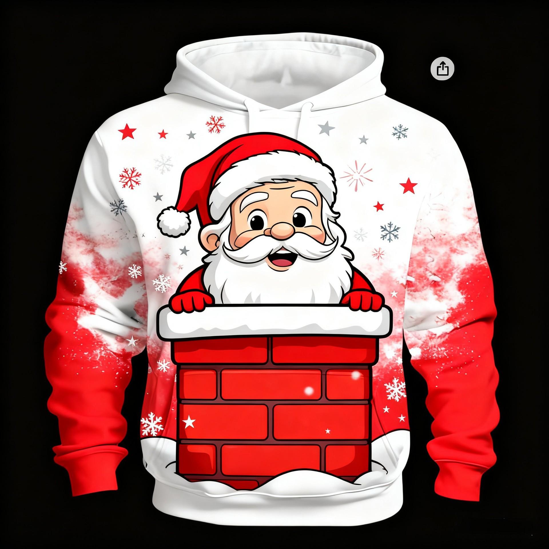 

Серия Санта Клауса Осень Зима Тепло Мультяшный Круглый Вырез Длинный Рукав Удобный Повседневный Свободный Большого Размера Толстовка 6XL